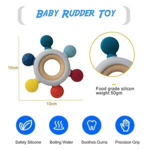 Playbox Wooden BPA Free Baby Silicone Teether Toys Rudder Soothe Babies Gums - Teether