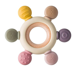 Playbox Wooden BPA Free Baby Silicone Teether Toys Rudder Soothe Babies Gums - Teether