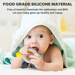 Playbox Wooden BPA Free Baby Silicone Teether Toys Rudder Soothe Babies Gums - Teether