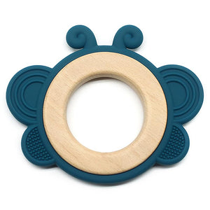 Playbox Wooden Butterfly BPA Free Silicone Baby Teether Gums in Assorted Colors - PBN - 006