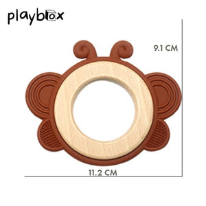 Playbox Wooden Butterfly BPA Free Silicone Baby Teether Gums in Assorted Colors - PBN - 006