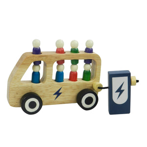 Playbox Wooden Double Decker Bus for Kids | 7 Wooden Passangers and 1 Driver with Artificial Wooden Electric Charger