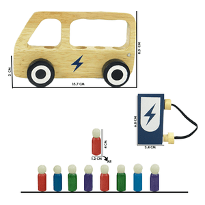 Playbox Wooden Double Decker Bus for Kids | 7 Wooden Passangers and 1 Driver with Artificial Wooden Electric Charger