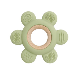 Playbox Wooden Flower BPA Free Silicone Teether Soothe Baby Gums Assorted Color - PBN - 005