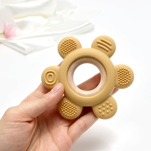 Playbox Wooden Flower BPA Free Silicone Teether Soothe Baby Gums Assorted Color - PBN - 005
