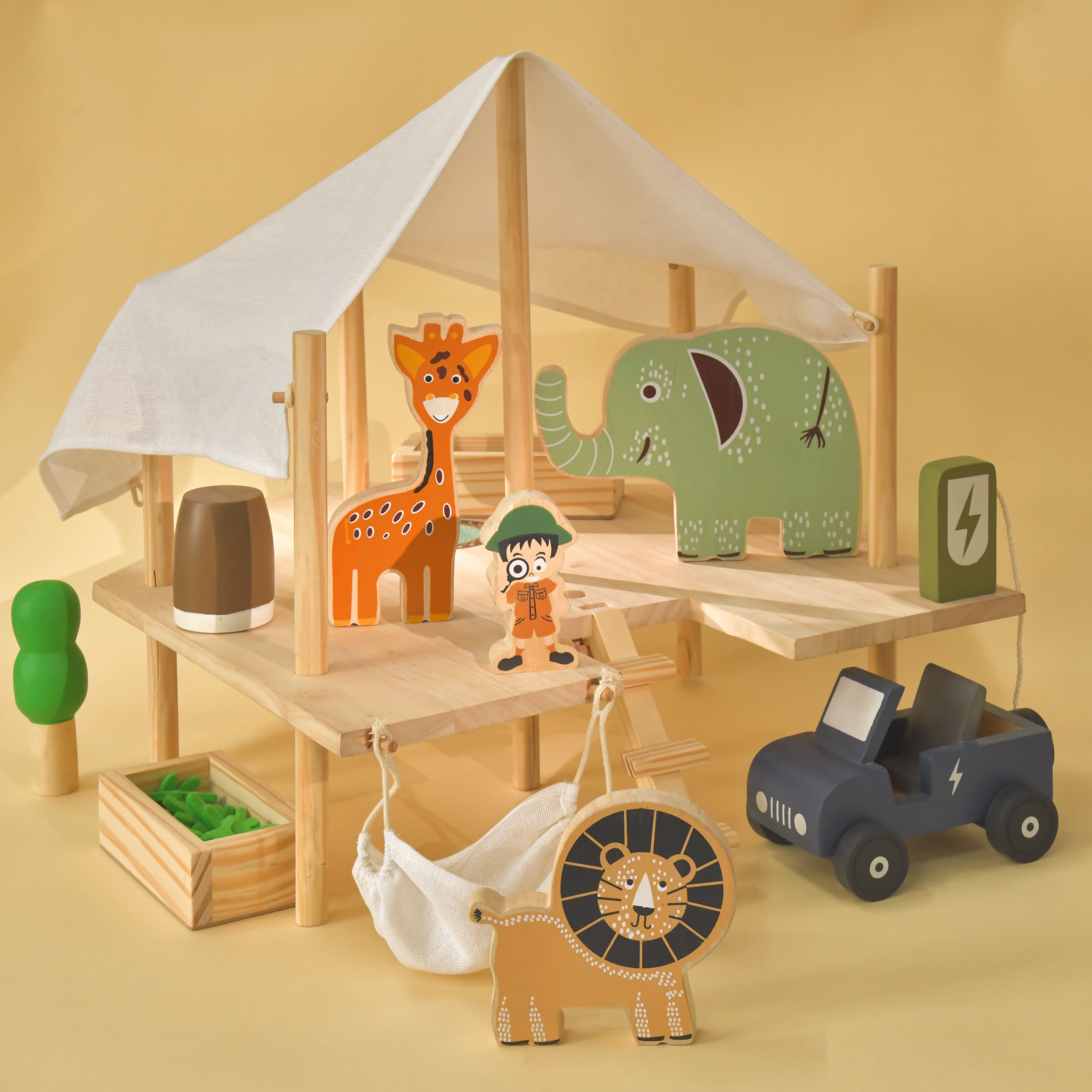 Playbox Wooden Jungle Safari Wild Animals Play Toy Set | Pretend Play Toddler & Kids Baby Toys - PBP - 027