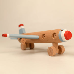 Playbox Wooden Moving Wheels Aeroplane/Airplane Toy Vehicle for Kids Toddler & Children Toy Set - PBC - 022