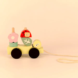 Playbox Wooden Pull Along Forest Toy Set Non-Toxic Push Pull String Toys for Toddler & Kids Baby Encourages Walking & Develops Skills Toys