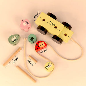 Playbox Wooden Pull Along Forest Toy Set Non-Toxic Push Pull String Toys for Toddler & Kids Baby Encourages Walking & Develops Skills Toys