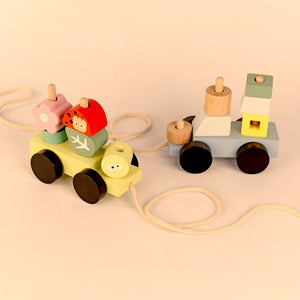 Playbox Wooden Pull Along Ship Toy Set Non-Toxic Push Pull String Toys for Toddler & Kids Baby Encourages Walking & Develops Skills Toys