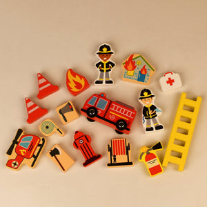 Playbox Wooden Red Marshall's Fire Station Pretend Play Toy Set Vehicles and All Fire Accessories for Toddlers Kids Children Imagination Team Role Play Educational Game Toys
