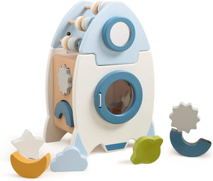 Playbox Wooden Spaceship Rocket Cube, Busy Board Toys, Sorting & Stacking Toy - PBP - 013