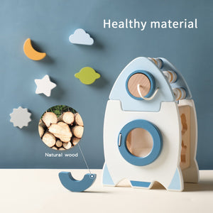 Playbox Wooden Spaceship Rocket Cube, Busy Board Toys, Sorting & Stacking Toy - PBP - 013