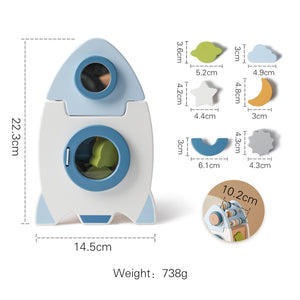 Playbox Wooden Spaceship Rocket Cube, Busy Board Toys, Sorting & Stacking Toy - PBP - 013