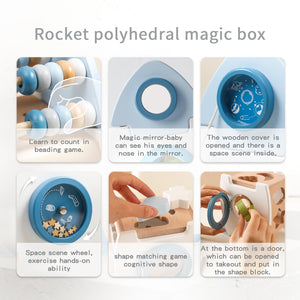 Playbox Wooden Spaceship Rocket Cube, Busy Board Toys, Sorting & Stacking Toy - PBP - 013