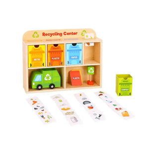 Playbox Wooden Tiny Trash Hub Reduce & Reuse Recycling Green Garbage Truck Toy - PBR - 003