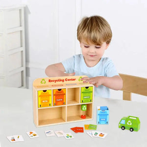 Playbox Wooden Tiny Trash Hub Reduce & Reuse Recycling Green Garbage Truck Toy - PBR - 003