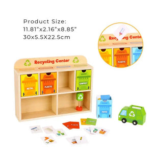 Playbox Wooden Tiny Trash Hub Reduce & Reuse Recycling Green Garbage Truck Toy - PBR - 003
