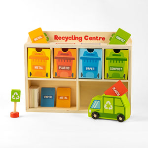 Playbox Wooden Tiny Trash Hub Reduce & Reuse Recycling Green Garbage Truck Toy - PBR - 003