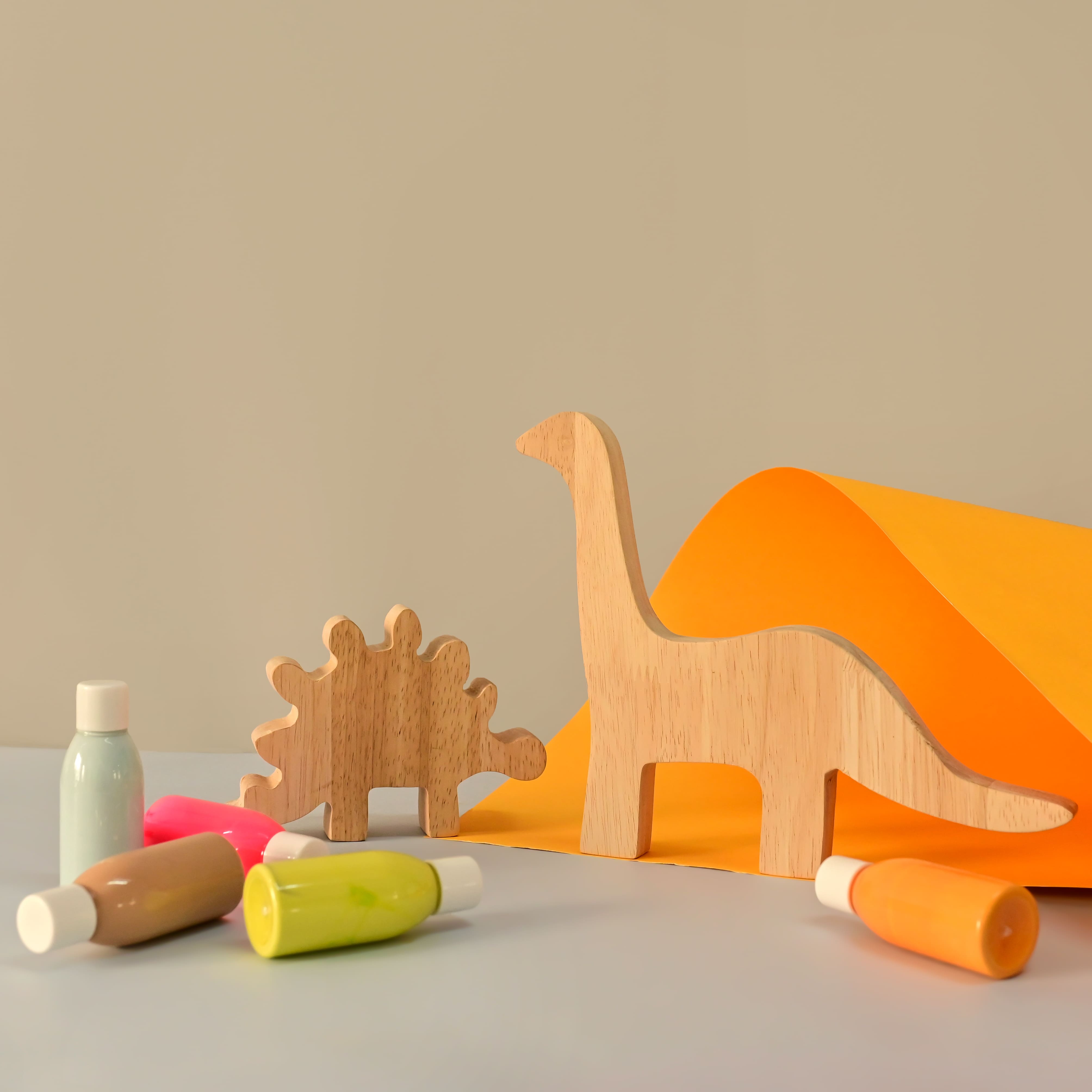 Playbox Wooden Toys DIY Kit - Dino Set of 2 for Painting & Decorating Activity Kit with 2 Dinosaurs, 5 Paints and 1 Paintbrushes and 2 Sponge Brushes, Multicolor (3 - Years +) - PBG - 001