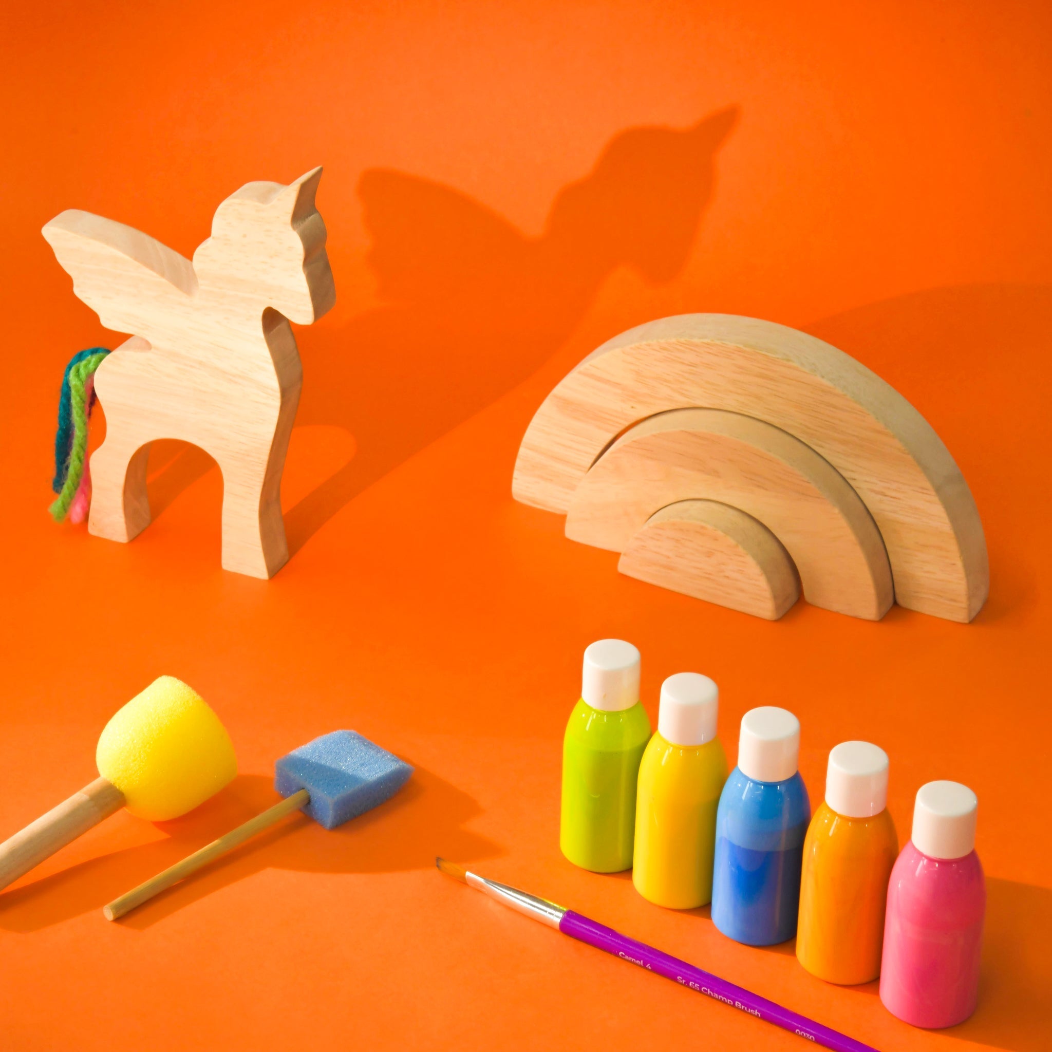 Playbox Wooden Unicorn Rainbow DIY Kit Set Toys for Painting & Decorating Activity Kit with Paints and Paint Brushes Multicolor Art & Craft Gift for Toddlers Kids - PBG - 009