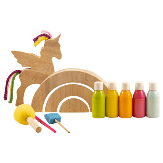 Playbox Wooden Unicorn Rainbow DIY Kit Set Toys for Painting & Decorating Activity Kit with Paints and Paint Brushes Multicolor Art & Craft Gift for Toddlers Kids - PBG - 009