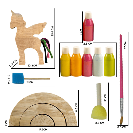 Playbox Wooden Unicorn Rainbow DIY Kit Set Toys for Painting & Decorating Activity Kit with Paints and Paint Brushes Multicolor Art & Craft Gift for Toddlers Kids - PBG - 009