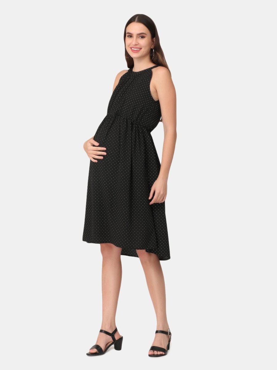 Playful Polka Dots Maternity and Nursing Halter Dress - DRS-PLKDT-S