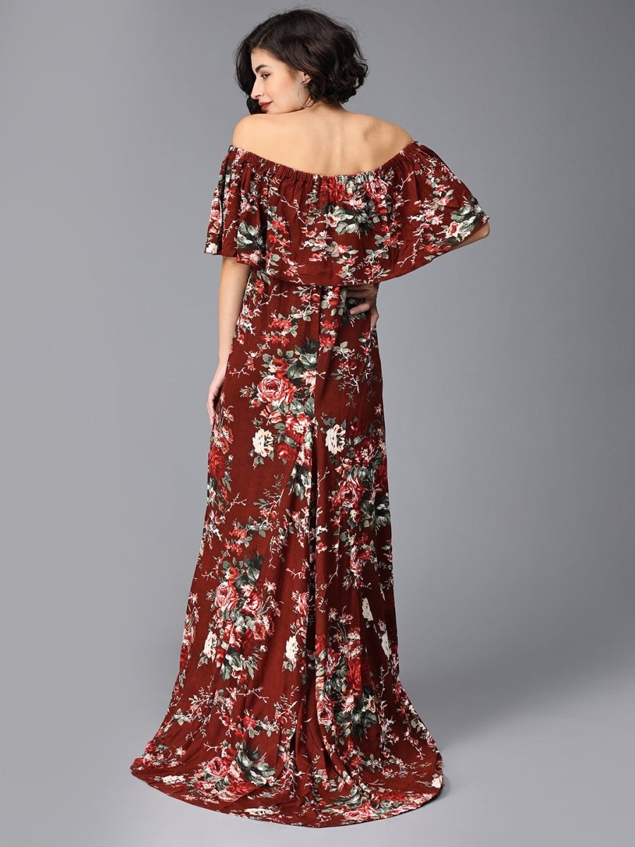 Plum And Done Floral Maternity Photoshoot Gown - DRS-MRNFL-S