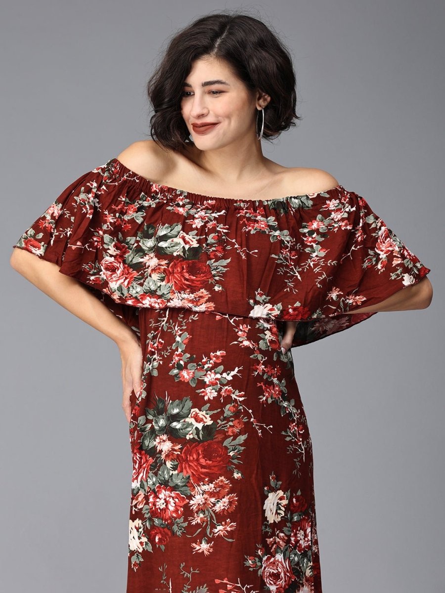 Plum And Done Floral Maternity Photoshoot Gown - DRS-MRNFL-S