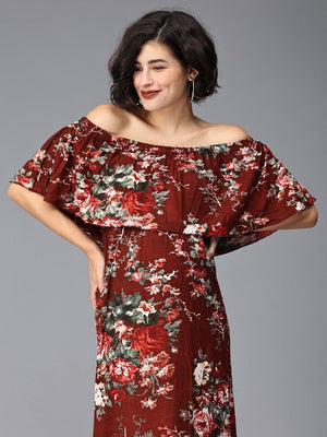 Plum And Done Floral Maternity Photoshoot Gown - DRS-MRNFL-S