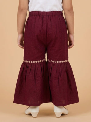 Plum Pixie Girls Embroidered Kurta Sharara Set - 1-2 Years Girls Ethnic Set