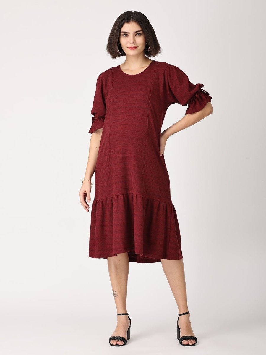 Plum Punch Waffle Maternity Dress With Nursing - DRS-MRWFL-M