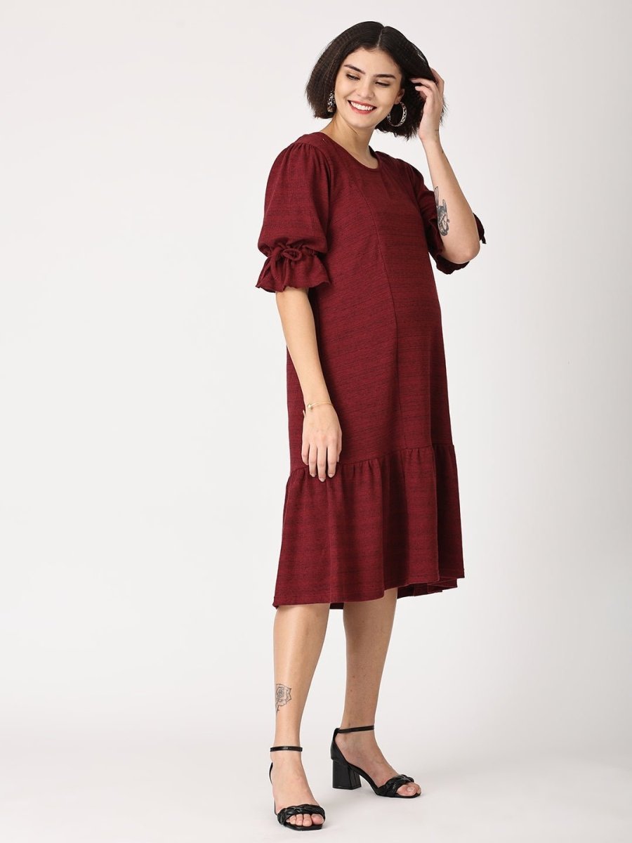 Plum Punch Waffle Maternity Dress With Nursing - DRS-MRWFL-M