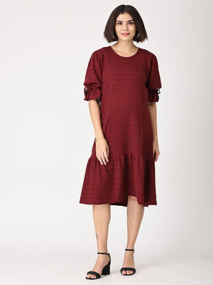 Plum Punch Waffle Maternity Dress With Nursing - DRS-MRWFL-M