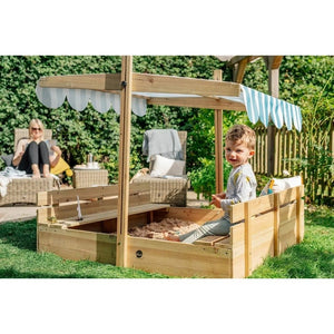 PLUM WOODEN SANDPIT WITH CANOPY - NATURAL - Kids Activity & Play Equipment