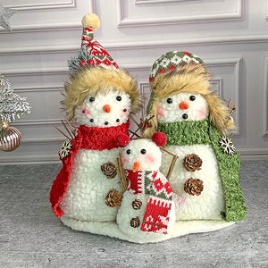 Plush Snowman Trio Family Christmas Décor for Home and Office - 