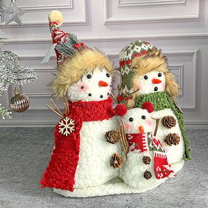 Plush Snowman Trio Family Christmas Décor for Home and Office - 