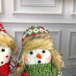 Plush Snowman Trio Family Christmas Décor for Home and Office - 