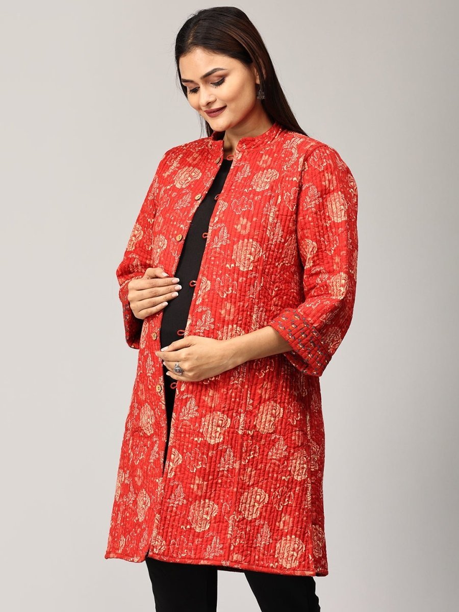 Pomegranate Punch Quilted Reversible Maternity Jacket - MAT-JB-RQJ-S
