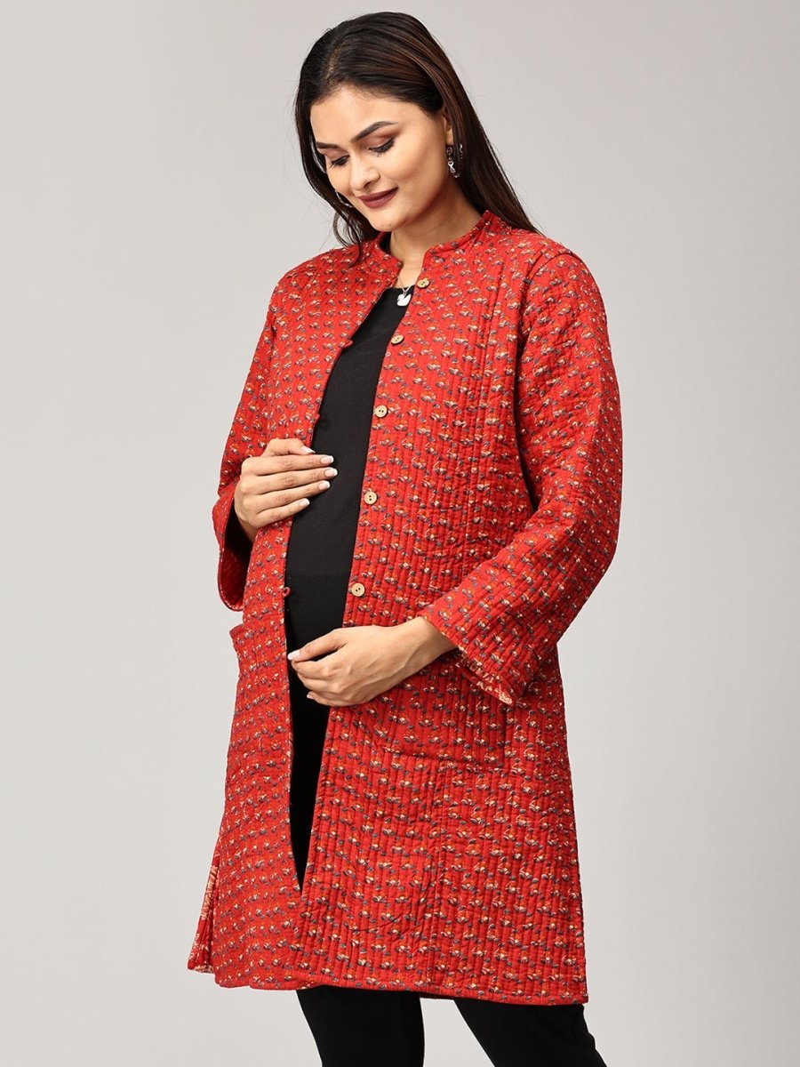 Pomegranate Punch Quilted Reversible Maternity Jacket - MAT-JB-RQJ-S
