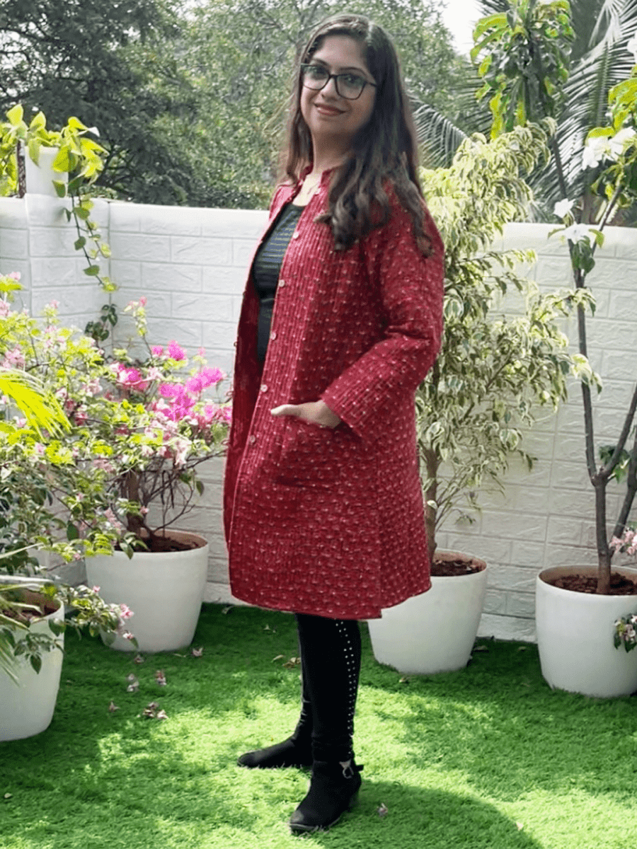 Pomegranate Punch Quilted Reversible Maternity Jacket - MAT-JB-RQJ-S