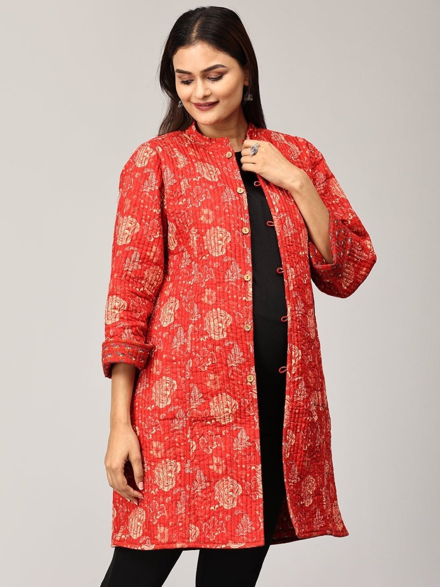 Pomegranate Punch Quilted Reversible Maternity Jacket - MAT-JB-RQJ-S