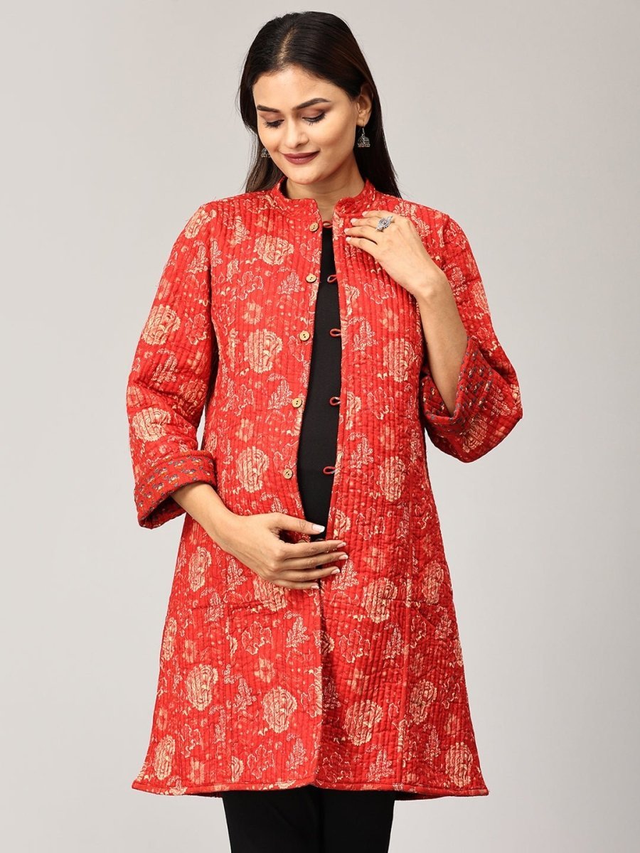 Pomegranate Punch Quilted Reversible Maternity Jacket - MAT-JB-RQJ-S