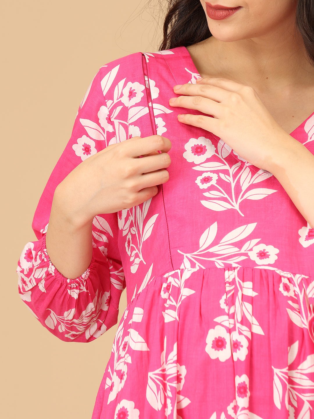 Pop Pink Parade Maternity and Nursing Dress - DRS - SK - POPRD - S