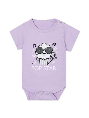 Front view of Pop Star Baby Onesie kept against white background.