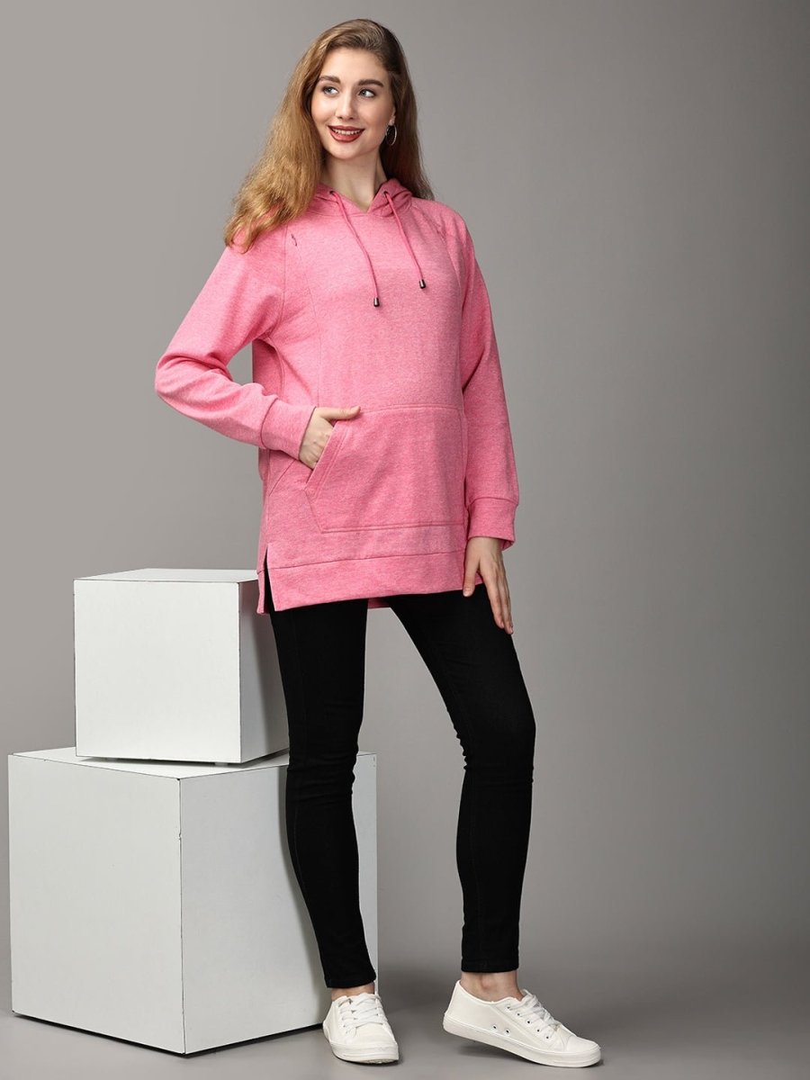 Power Pink Maternity and Nursing Hoodie Sweatshirt - MWW-SD-PKHS-S