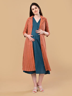 PowerFrame Maternity and Nursing Shacket Dress - Orange Maternity Casual Dress