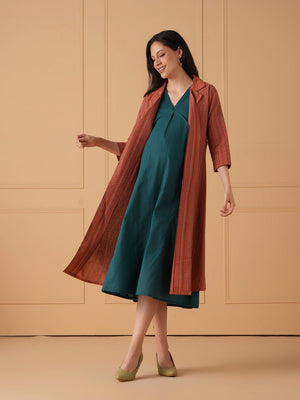 PowerFrame Maternity and Nursing Shacket Dress - Orange Maternity Casual Dress