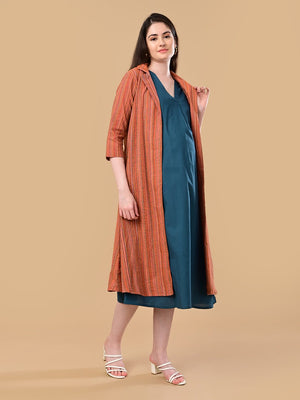 PowerFrame Maternity and Nursing Shacket Dress - Orange Maternity Casual Dress